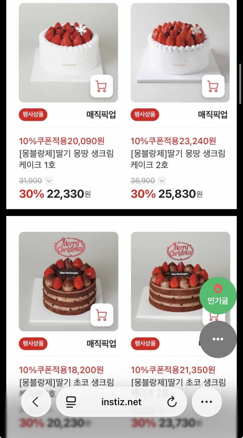 [잡담] 클스마스 케잌 생크림 초코 둘 중에 어떤 거 할까 !! | 인스티즈