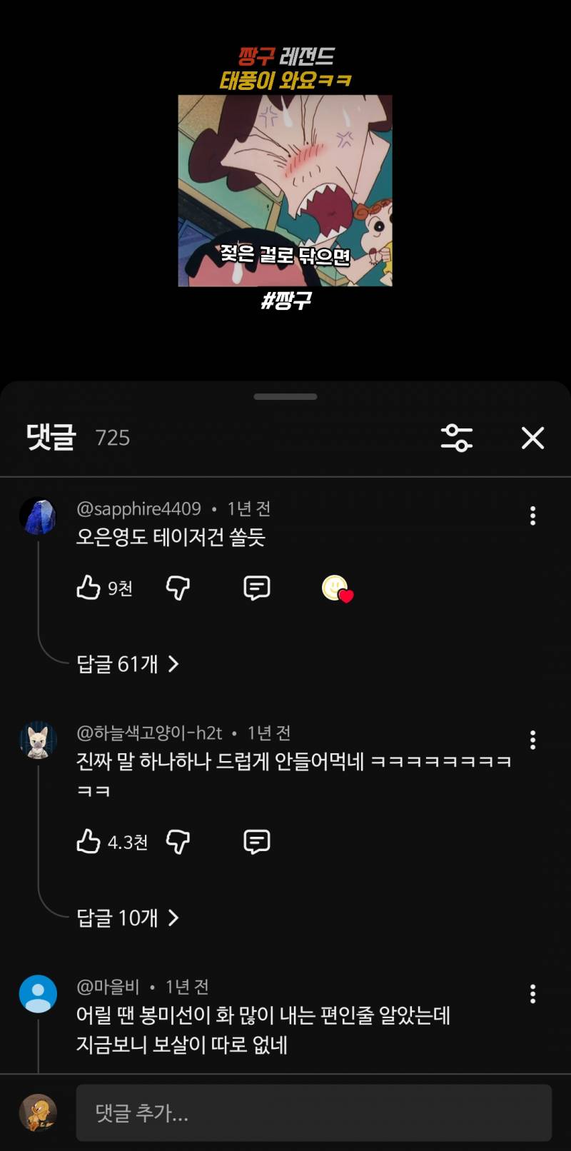 [잡담] 짱구 댓글보고 개터졋네 | 인스티즈
