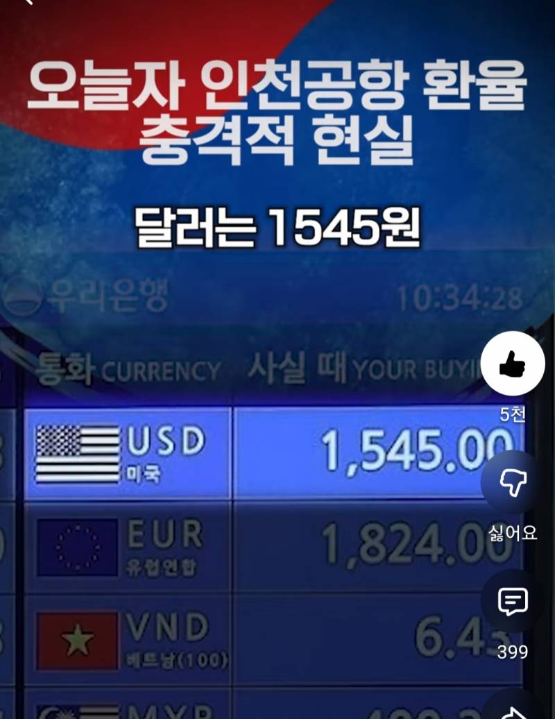 [잡담] 달러 환율 1545원이다~ 6개월만에 무슨일이 일어나고 있니 | 인스티즈