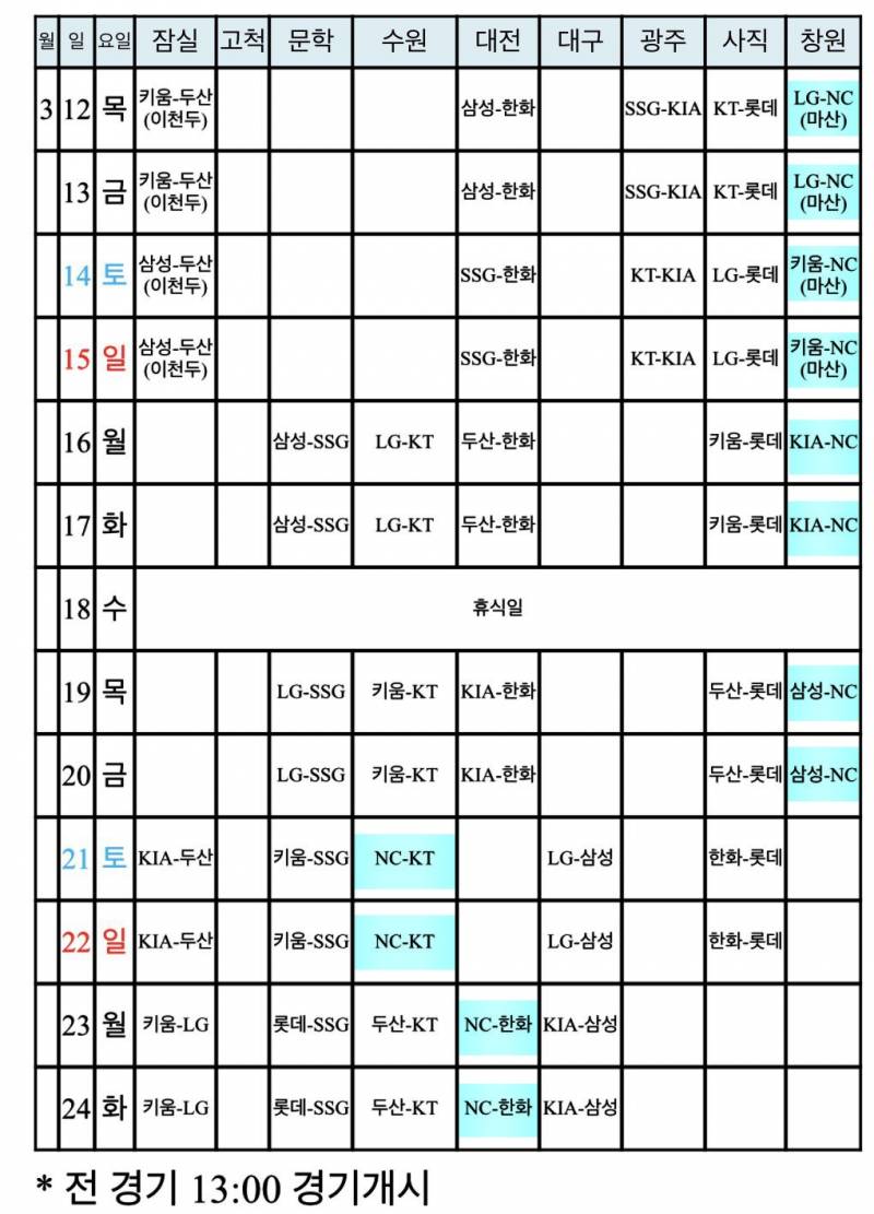 [정보/소식] 시범경기 일정 | 인스티즈