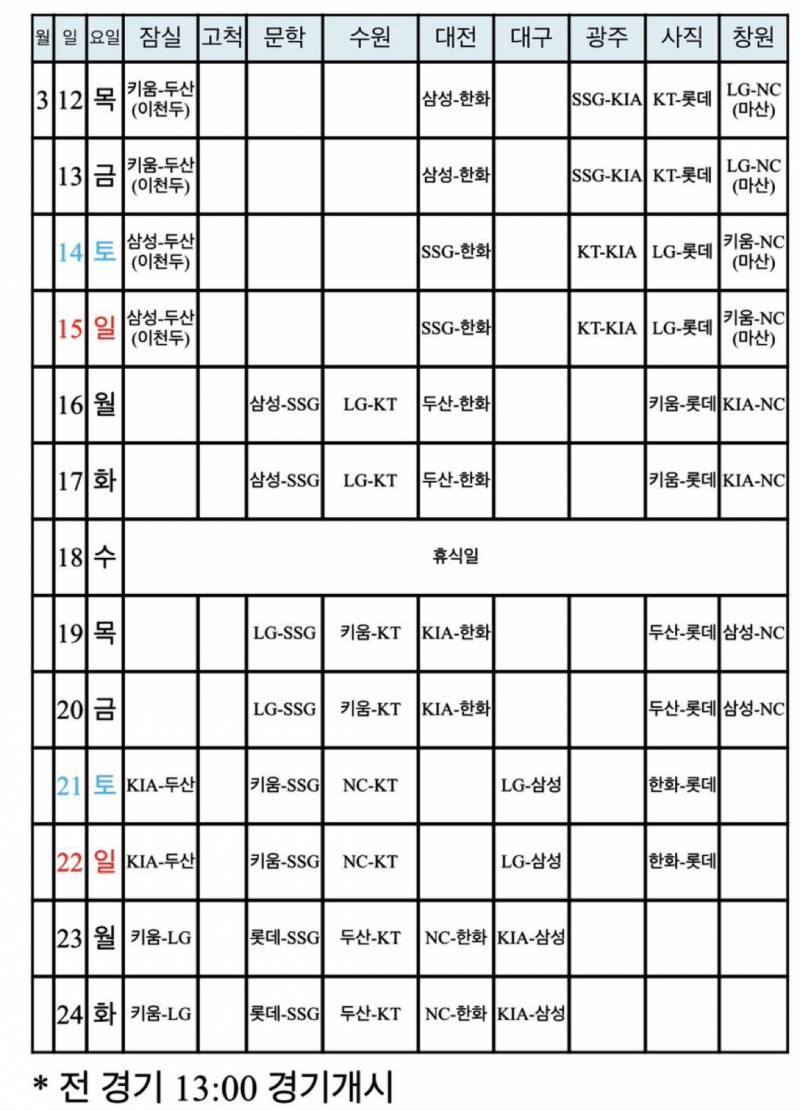 [정보/소식] 시범경기 일정 | 인스티즈