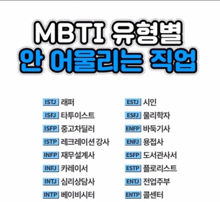 mbti 유형별 안어울리는 직업 | 인스티즈