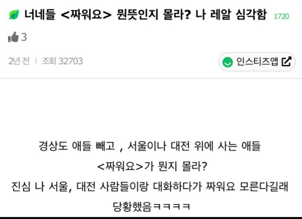 너네들 짜워요 뭔뜻인지 몰라?? 나 레알 심각함 | 인스티즈