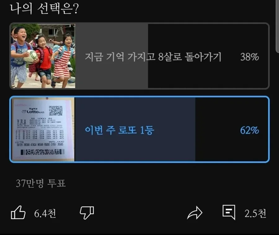 37만명이 투표한 지금 기억 가지고 8살로 돌아가기 VS 이번 주 로또 1등 당첨 되기 | 인스티즈