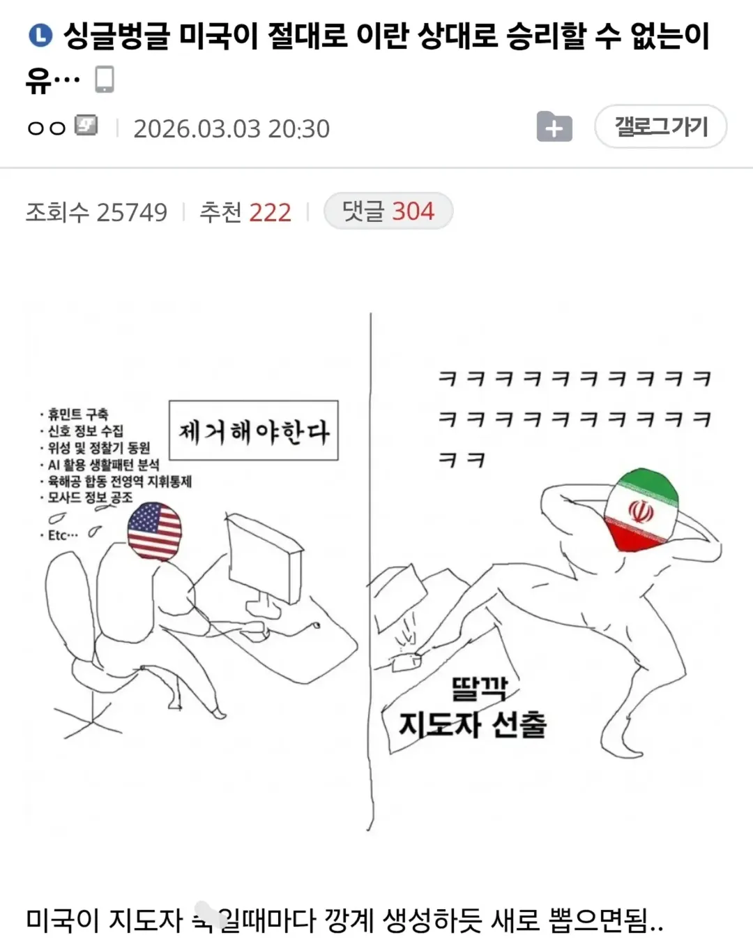 [잡담] 싱글벙글 미국이 절대로 이란 상대로 승리할 수 없는 이유 | 인스티즈