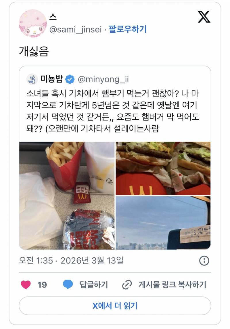 현재 𝙅𝙊𝙉𝙉𝘼 맞고있는 기차 햄버거 민폐 논란..JPG | 인스티즈