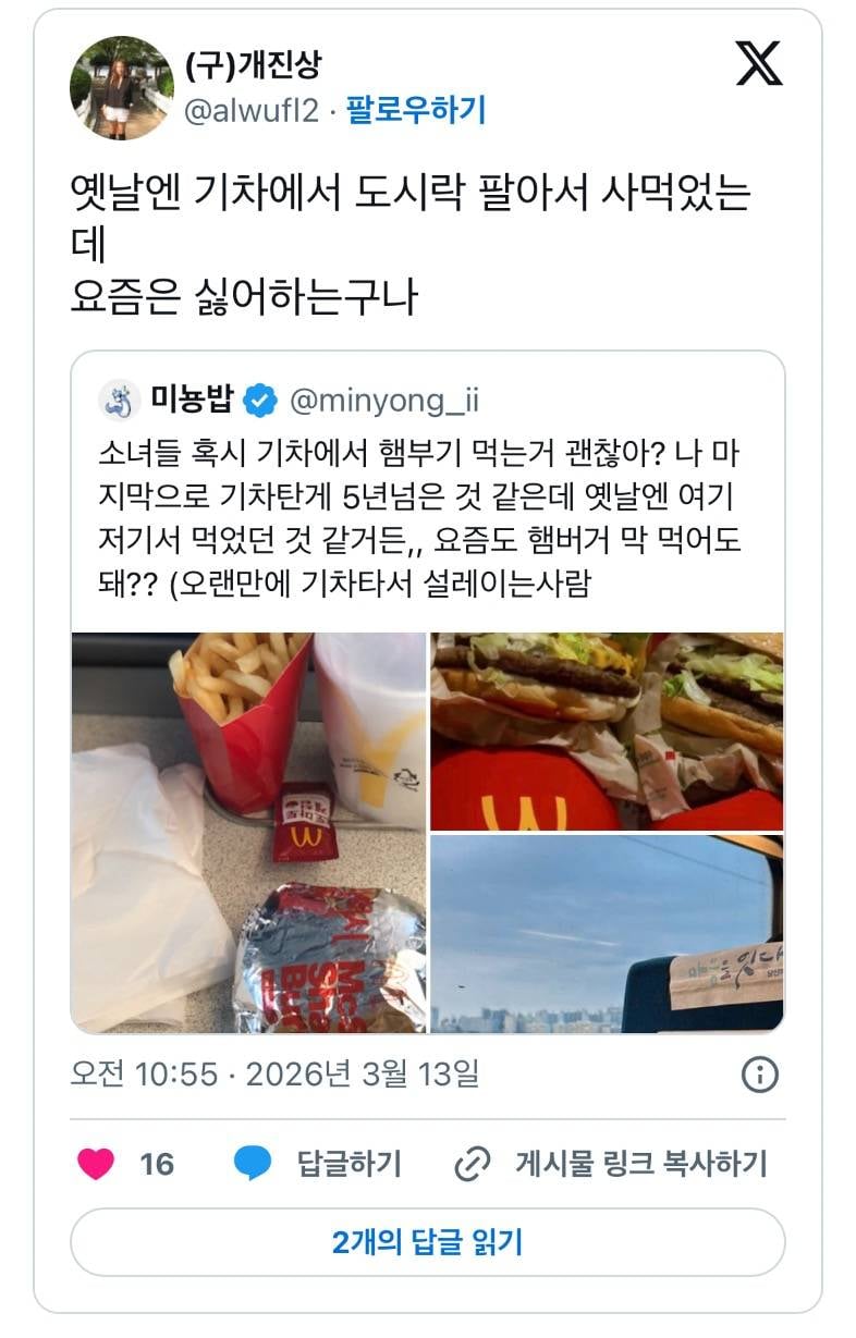 현재 𝙅𝙊𝙉𝙉𝘼 맞고있는 기차 햄버거 민폐 논란..JPG | 인스티즈