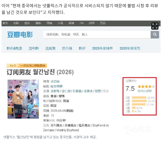 중국은 넷플릭스를 못 보는데 '월간남친'에는 평점 7000개나 달렸다고 함 | 인스티즈