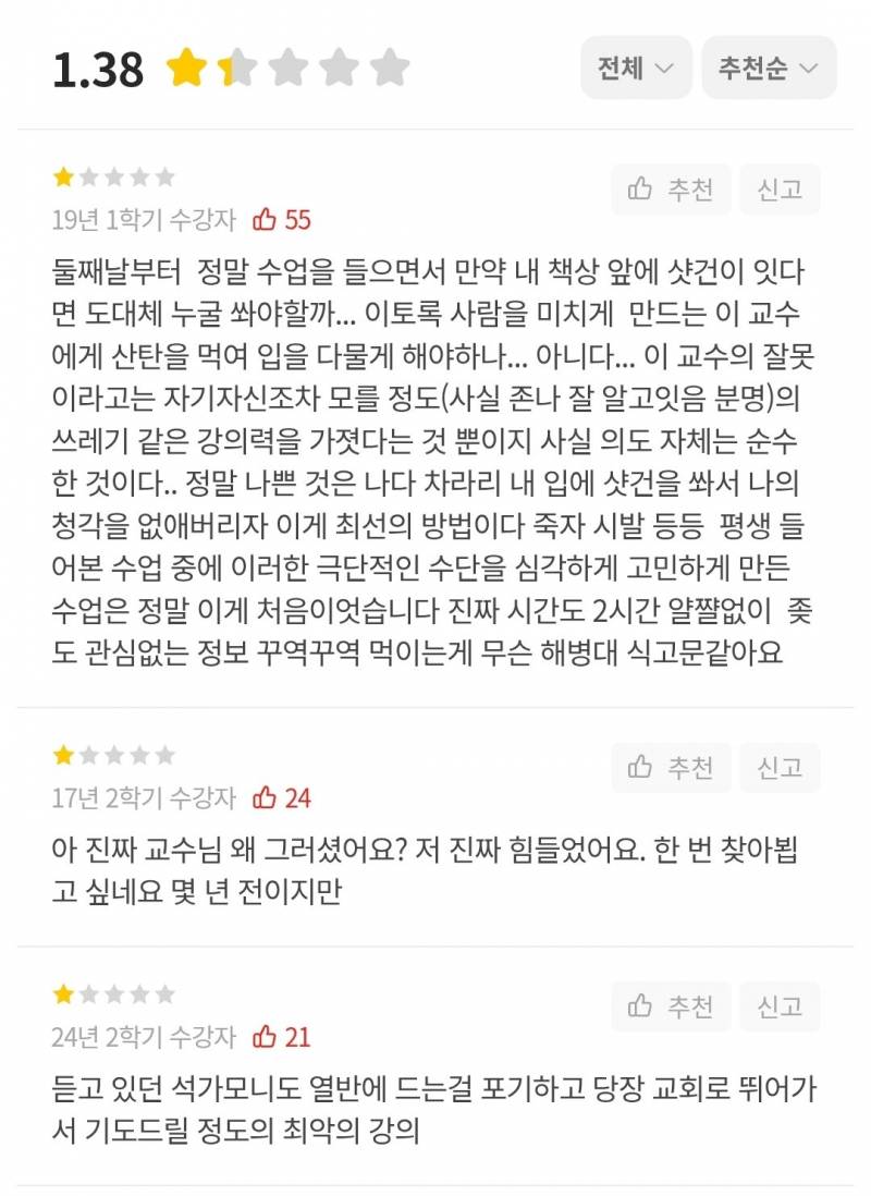 [잡담] 도대체 이런 강의평이 나오는 대학교수들은 뭘까???? | 인스티즈