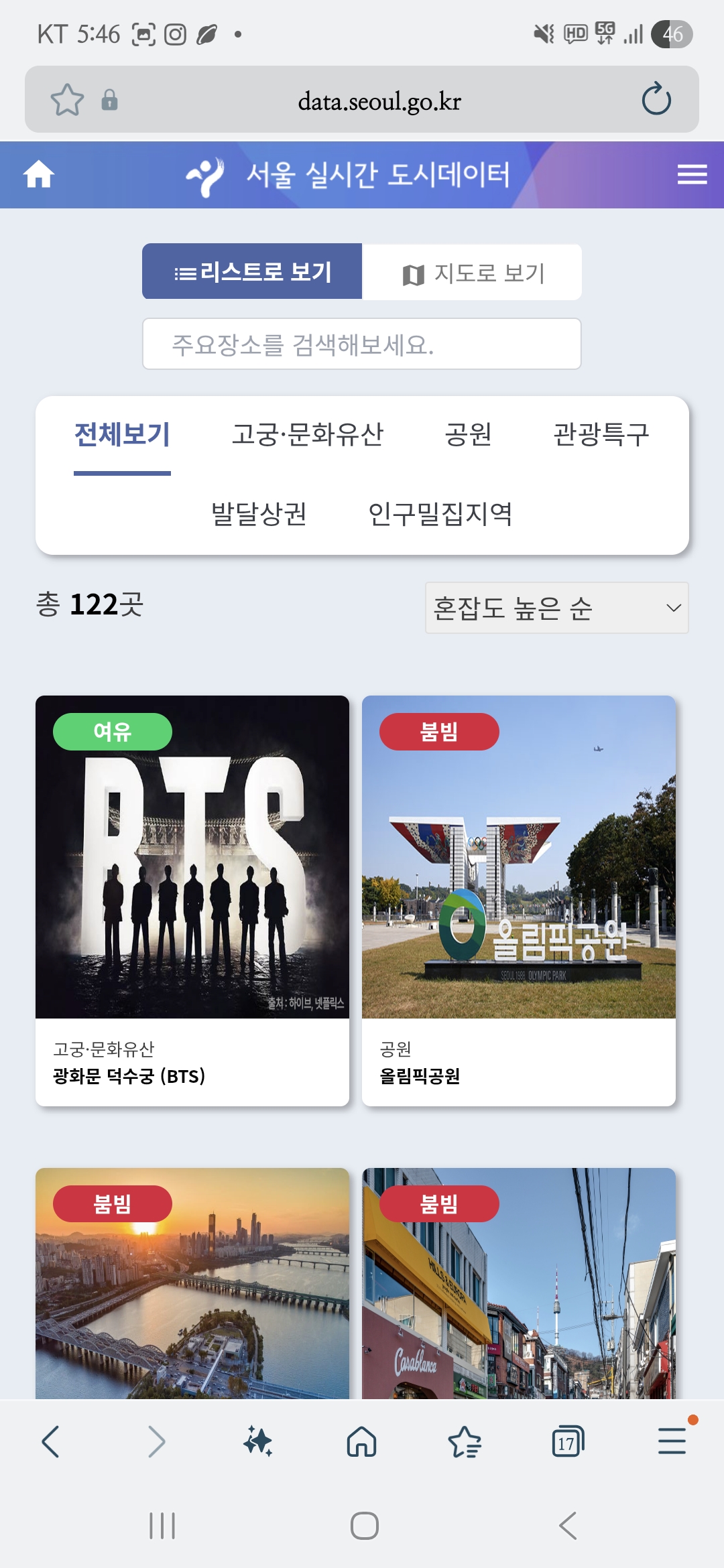 [잡담] 서울 붐비는 정도 보는 거 꽤 자세하게 나오네 | 인스티즈