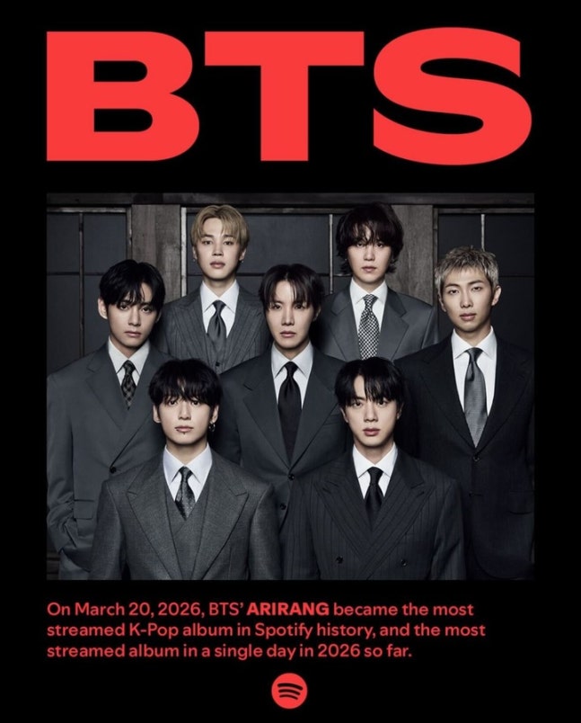 [정보/소식] "기다림 보답했다" BTS '아리랑', 애플 뮤직·스포티파이 역대 최다 스트리밍 등극 | 인스티즈