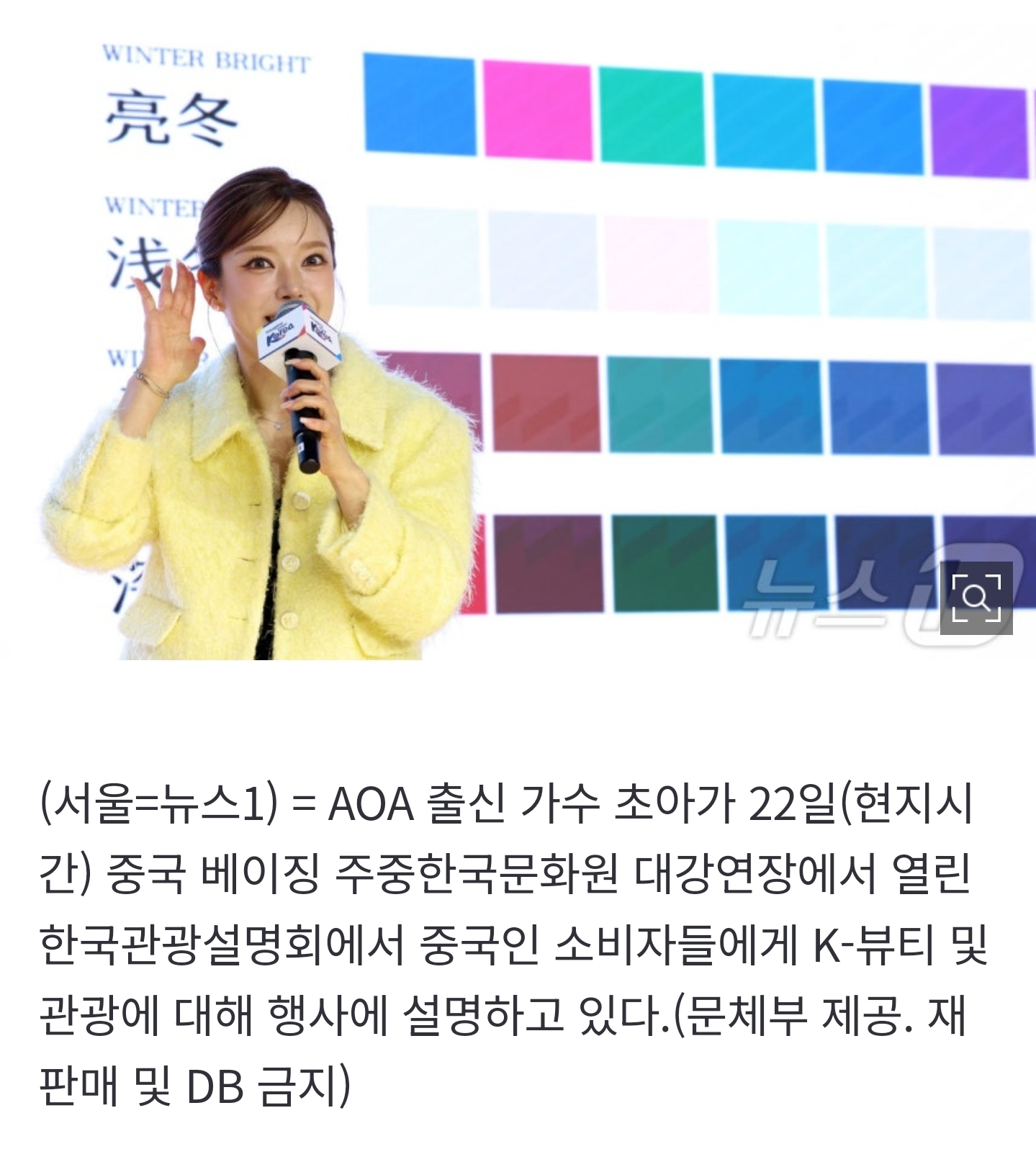[잡담] 문체부 중국 베이징 주중한국문화원 한국관광설명회 중국인 소비자들에게 설명하는 AOA 출신 초아 | 인스티즈
