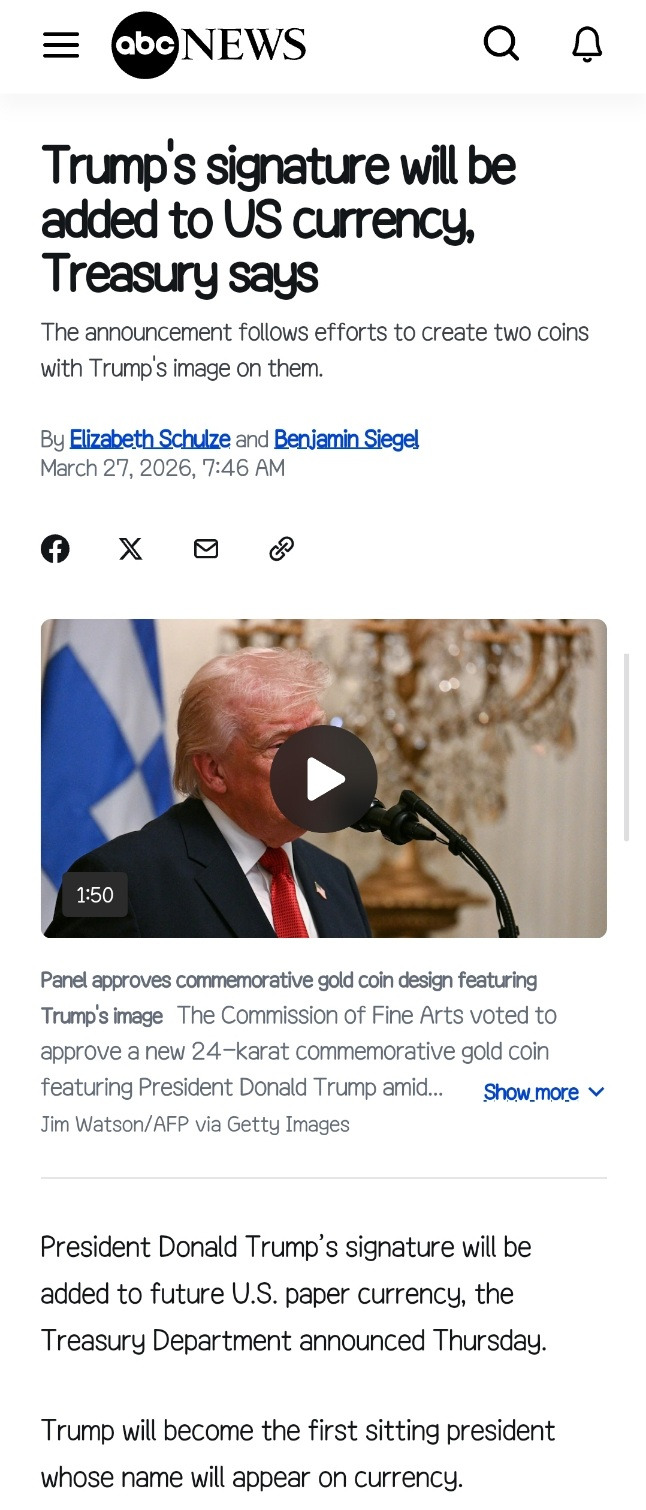 [정보/소식] (재무부 오피셜) 미국 달러 지폐에 트럼프 싸인 들어갈 것 | 인스티즈