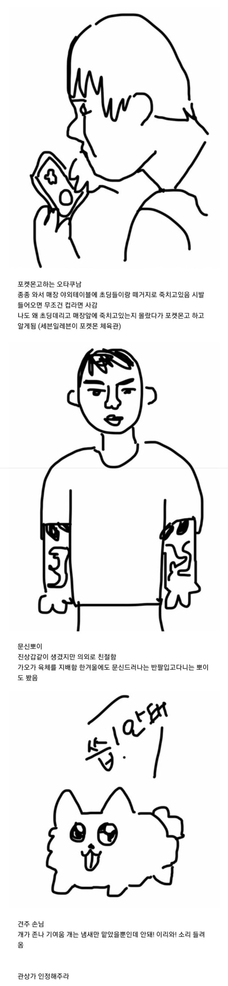 편순이가 그린 특징별 손님들.....jpg | 인스티즈