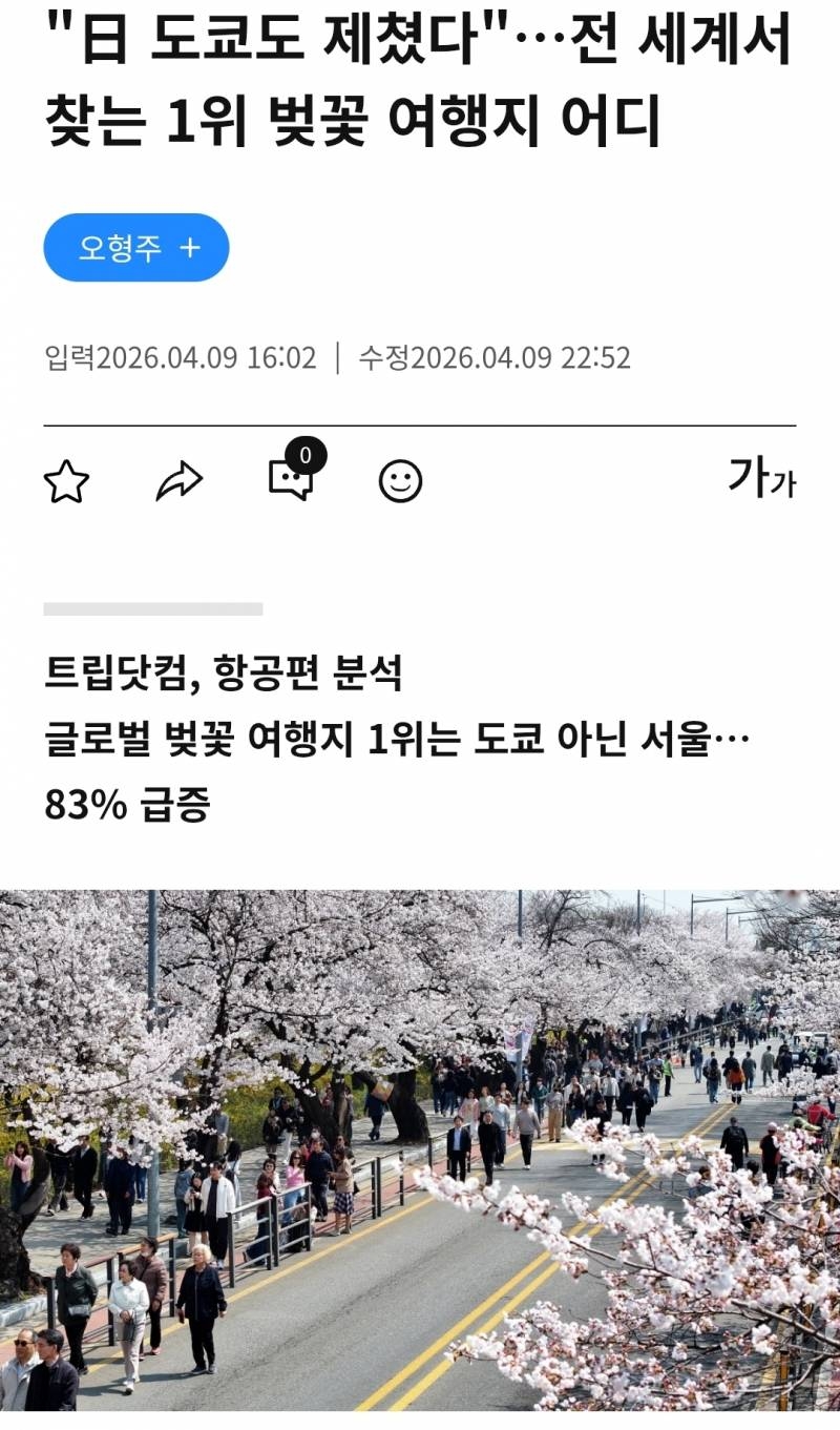 올해 벚꽃여행지, 서울이 도쿄 제치고 1위.jpg | 인스티즈