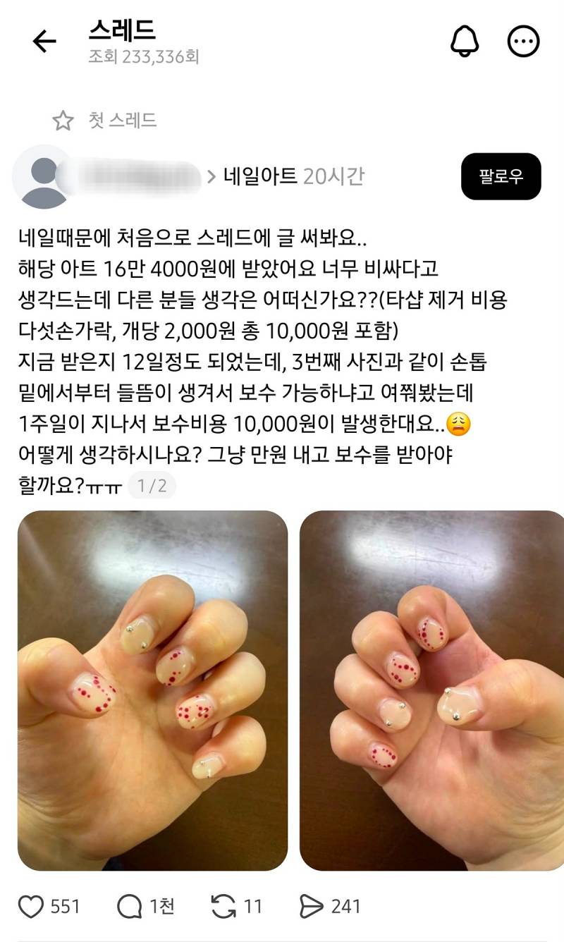 현재 스레드 난리난 16만4천원 짜리 네일아트..JPG | 인스티즈