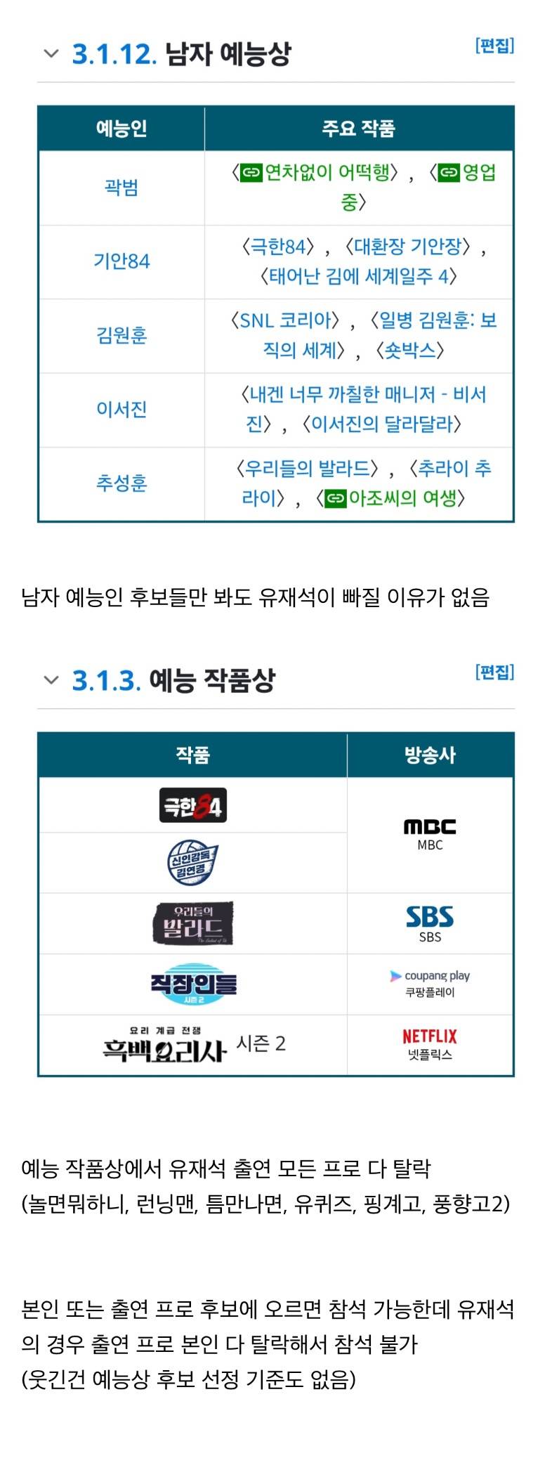 현재 말나오는 백상 유재석 패싱..JPG | 인스티즈
