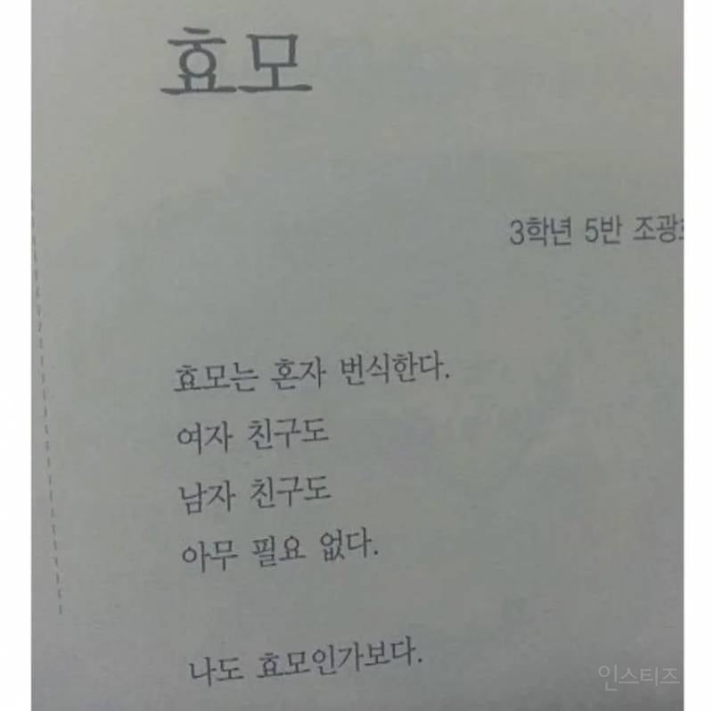 느낌있는 초등학생들의 시 (ㅇㄱㅈㅇ) | 인스티즈