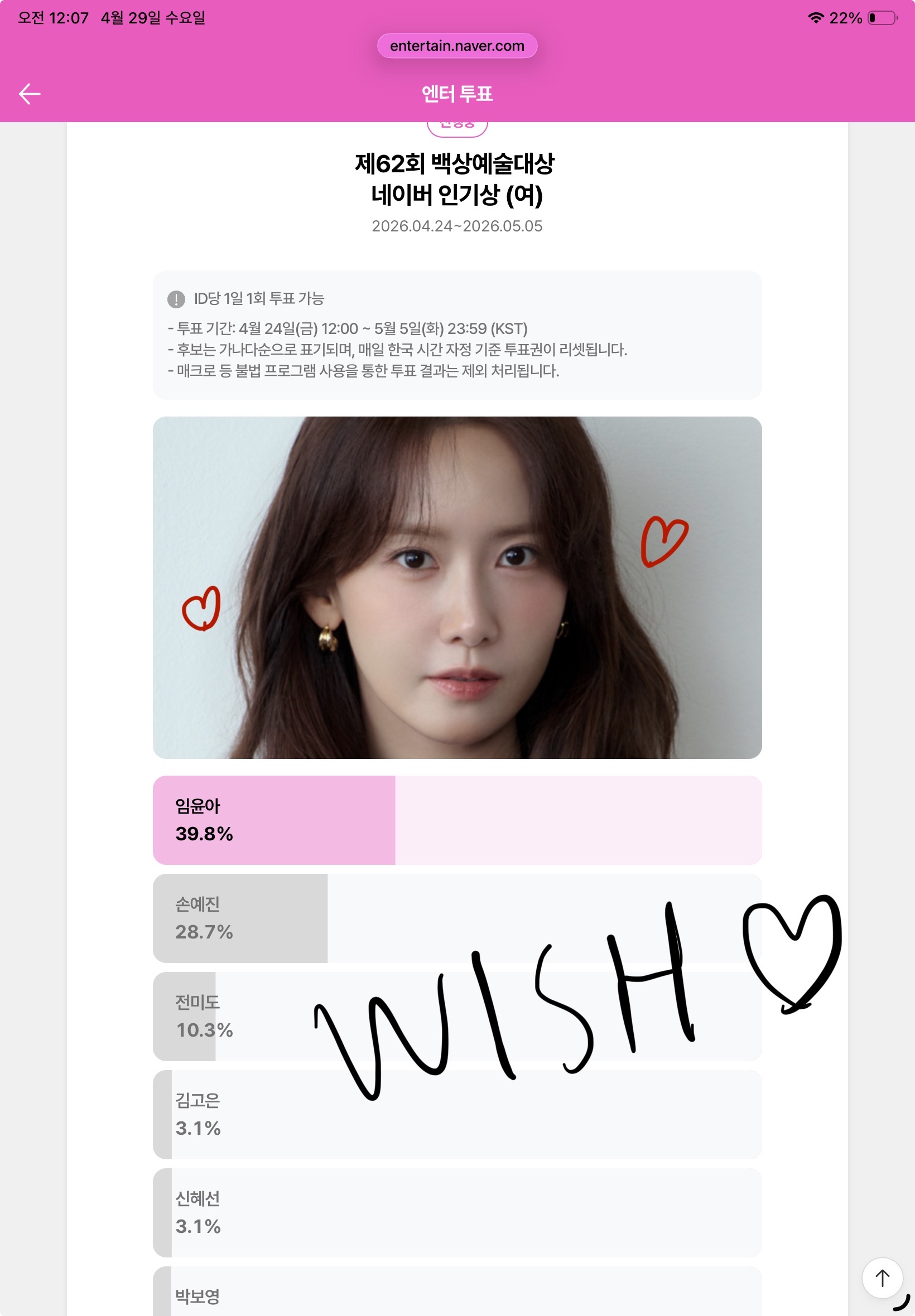 [잡담] 위즈니 지훈님, 윤아님 투표 완! | 인스티즈