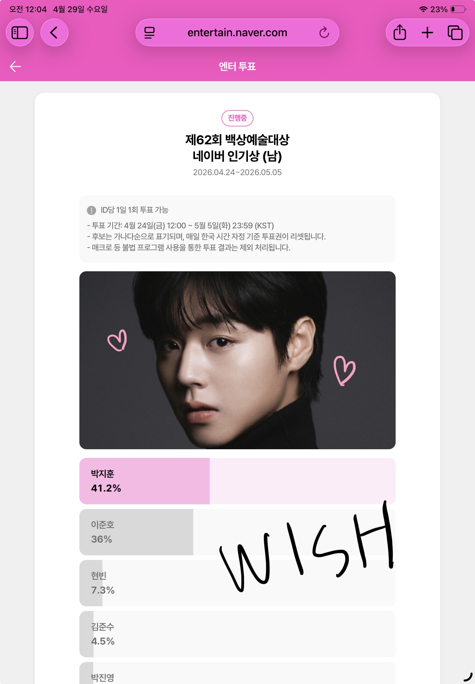 [잡담] 위즈니 지훈님, 윤아님 투표 완! | 인스티즈