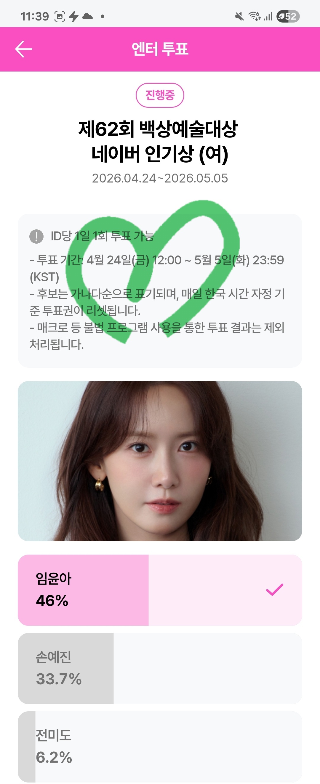 [잡담] 위즈니 박지훈님 윤아님 투표했어요💚💚 | 인스티즈