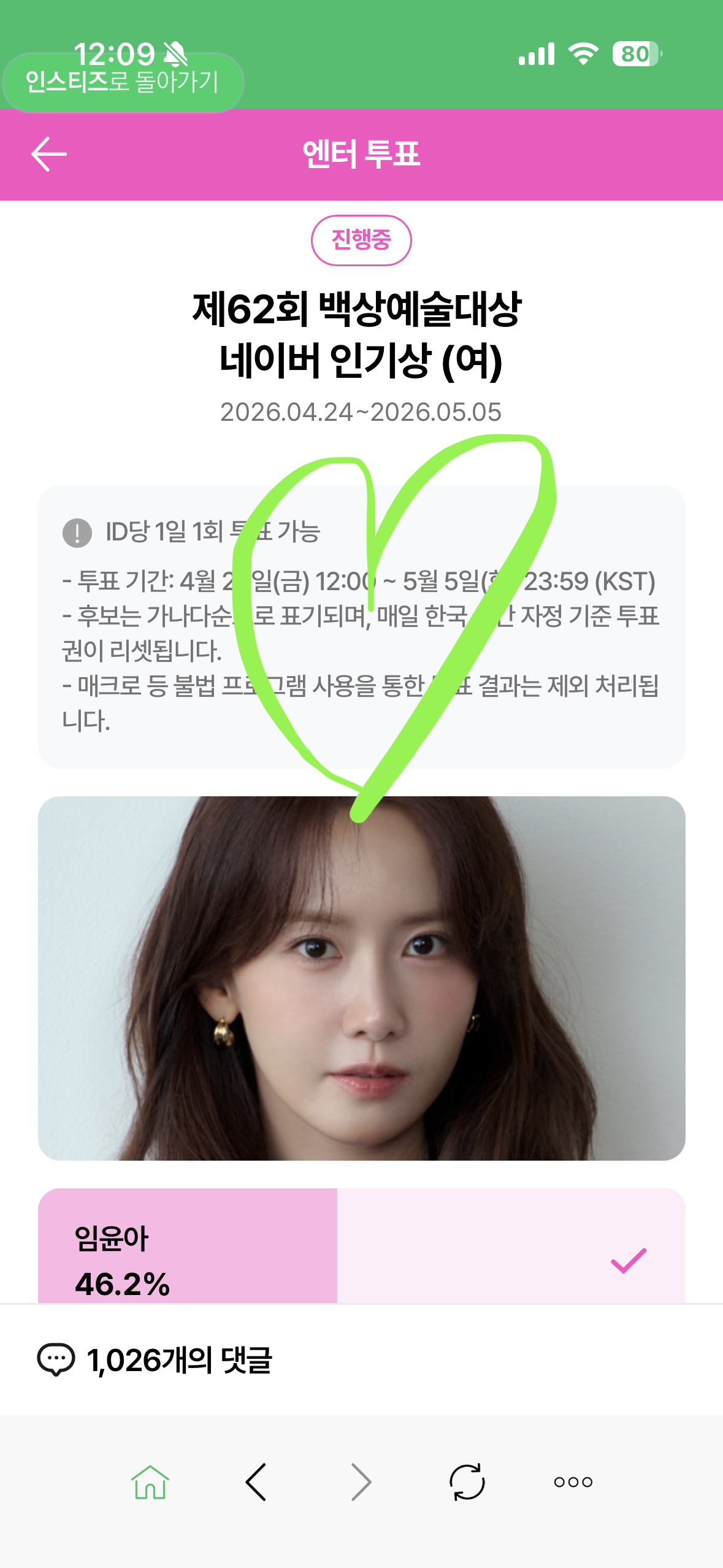 [잡담] 위즈니 박지훈님, 윤아님, 우사하나 투표 완💚 | 인스티즈