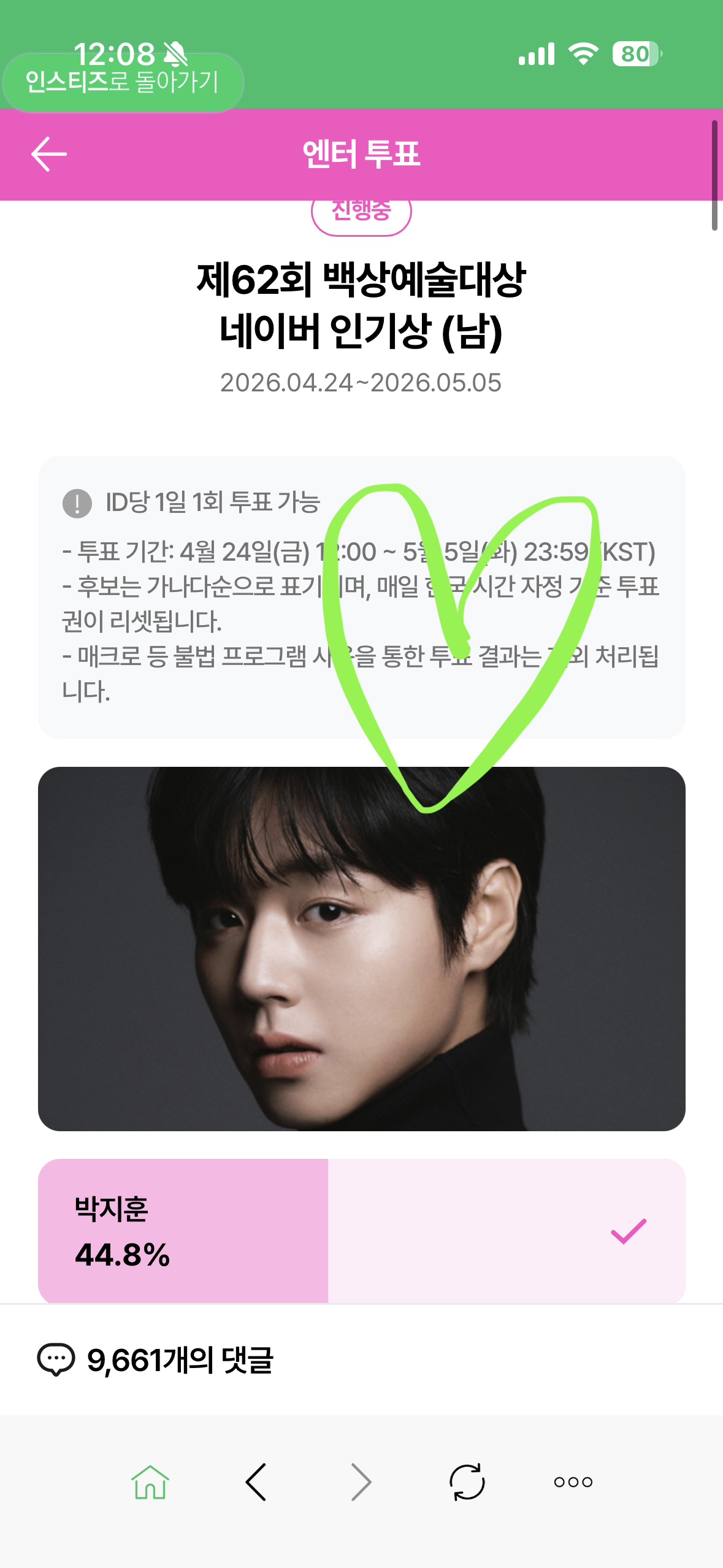 [잡담] 위즈니 박지훈님, 윤아님, 우사하나 투표 완💚 | 인스티즈