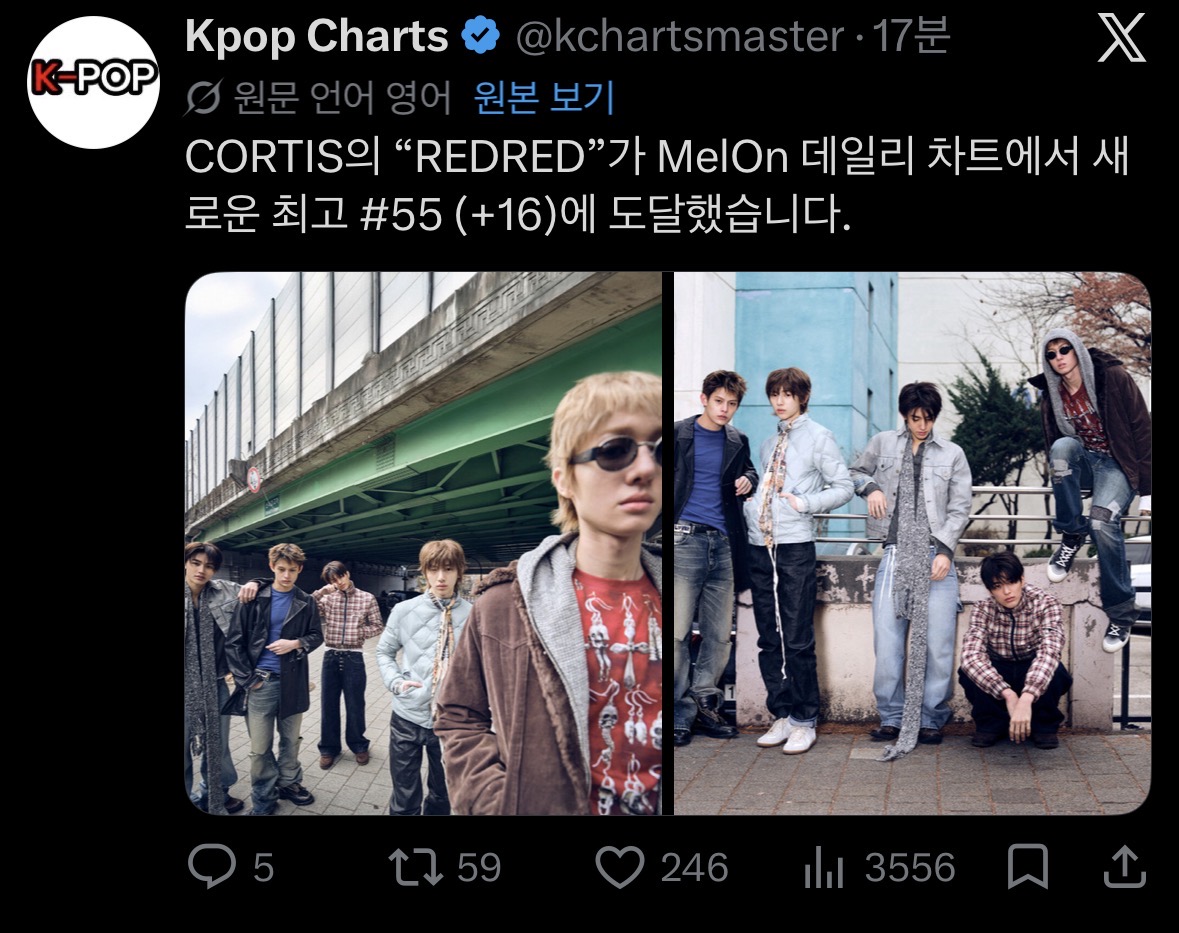 [정보/소식] 코르티스 REDRED 멜론 일간 55위(+16) | 인스티즈