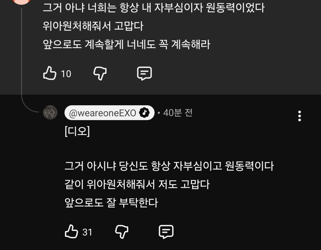 [잡담] 오늘자 유튜브 팬댓글에 답글 남기고 간 엑소 | 인스티즈