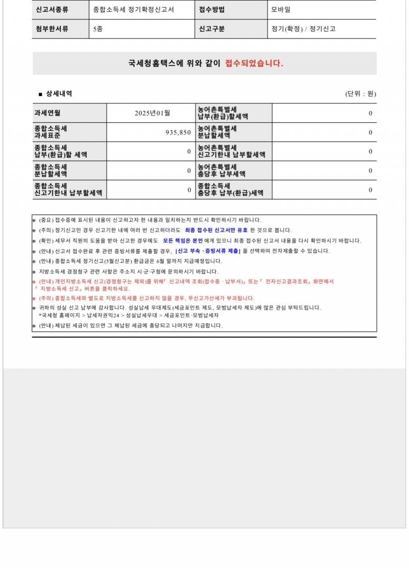 [잡담] 종소세 신청했는데 접수증이 이렇데 뜨면 못받는거야? | 인스티즈