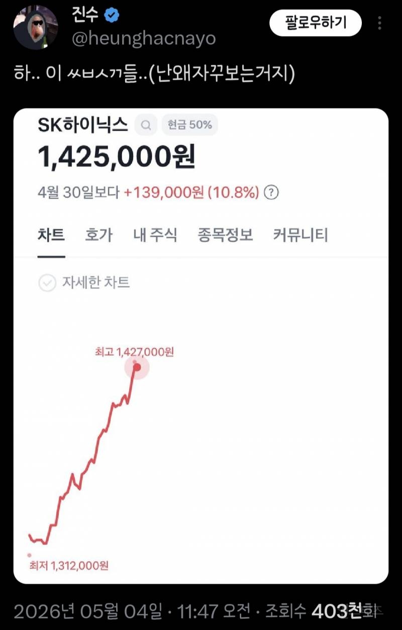 하이닉스 90만원대에사서 103만원에 판 트위터 네임드.jpg | 인스티즈