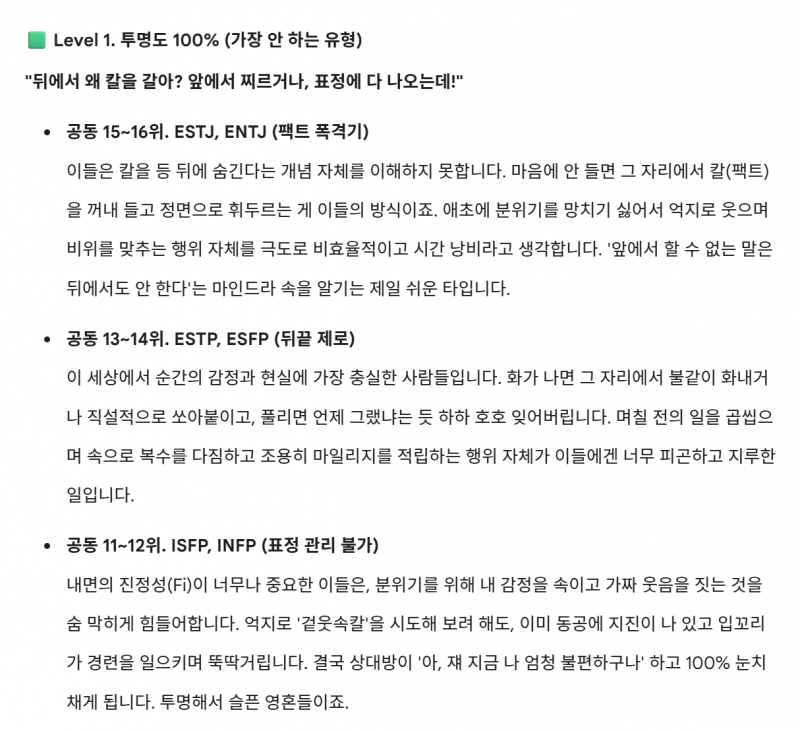 [잡담] 겉으론 웃지만 속으론 칼 가는 MBTI 유형 순위 | 인스티즈