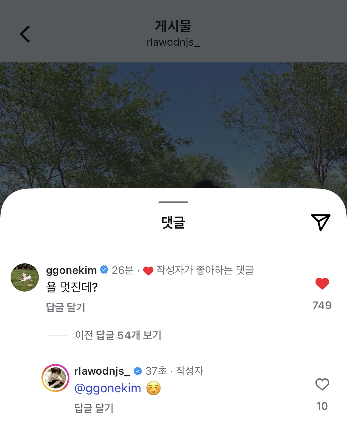 [잡담] 유미의세포들3) 순록이 인스타에 유미가 댓글 달았엉🩷🩵 | 인스티즈