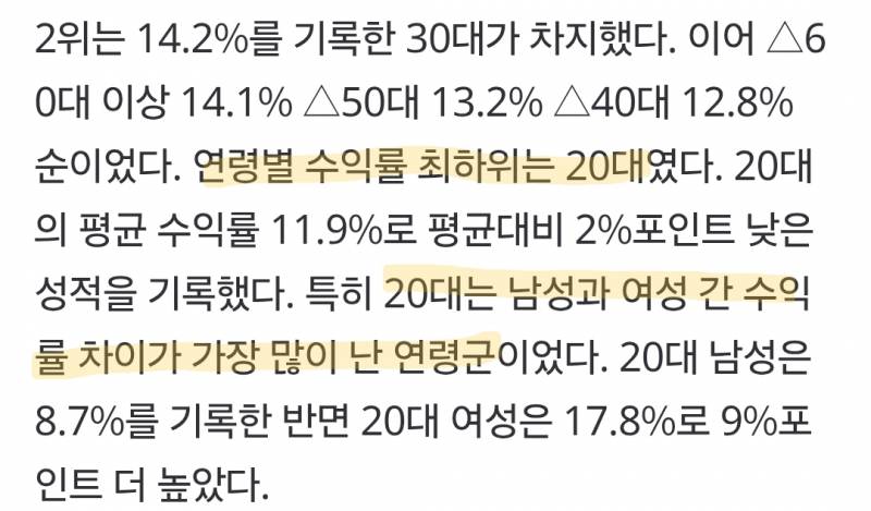 [잡담] 20대 남자들 주식 수익률 낮은 이유가 뭐야? | 인스티즈