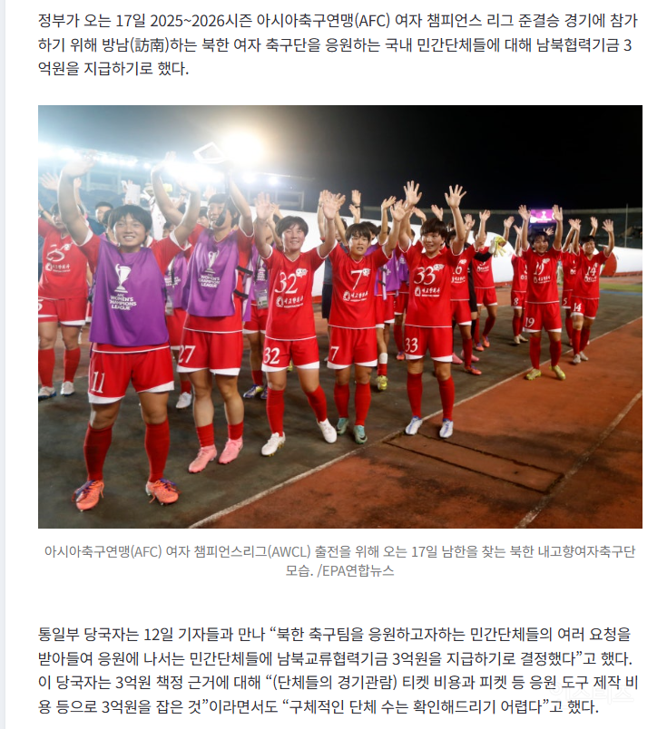 정부, 北 선수단 응원 국내 민간단체에 3억원 지급 | 인스티즈
