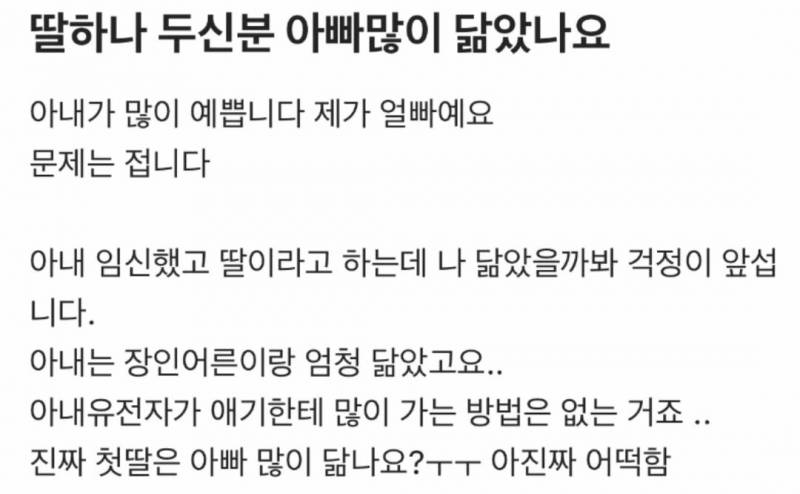 [잡담] 아내가 딸을 임신해서 불안한 남편이라는데 | 인스티즈