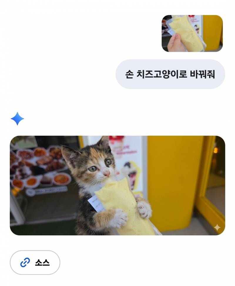 [잡담] 제미나이한테 고양이 손으로 바꿔달랬더니 고양이한테 먹이주고있음 | 인스티즈