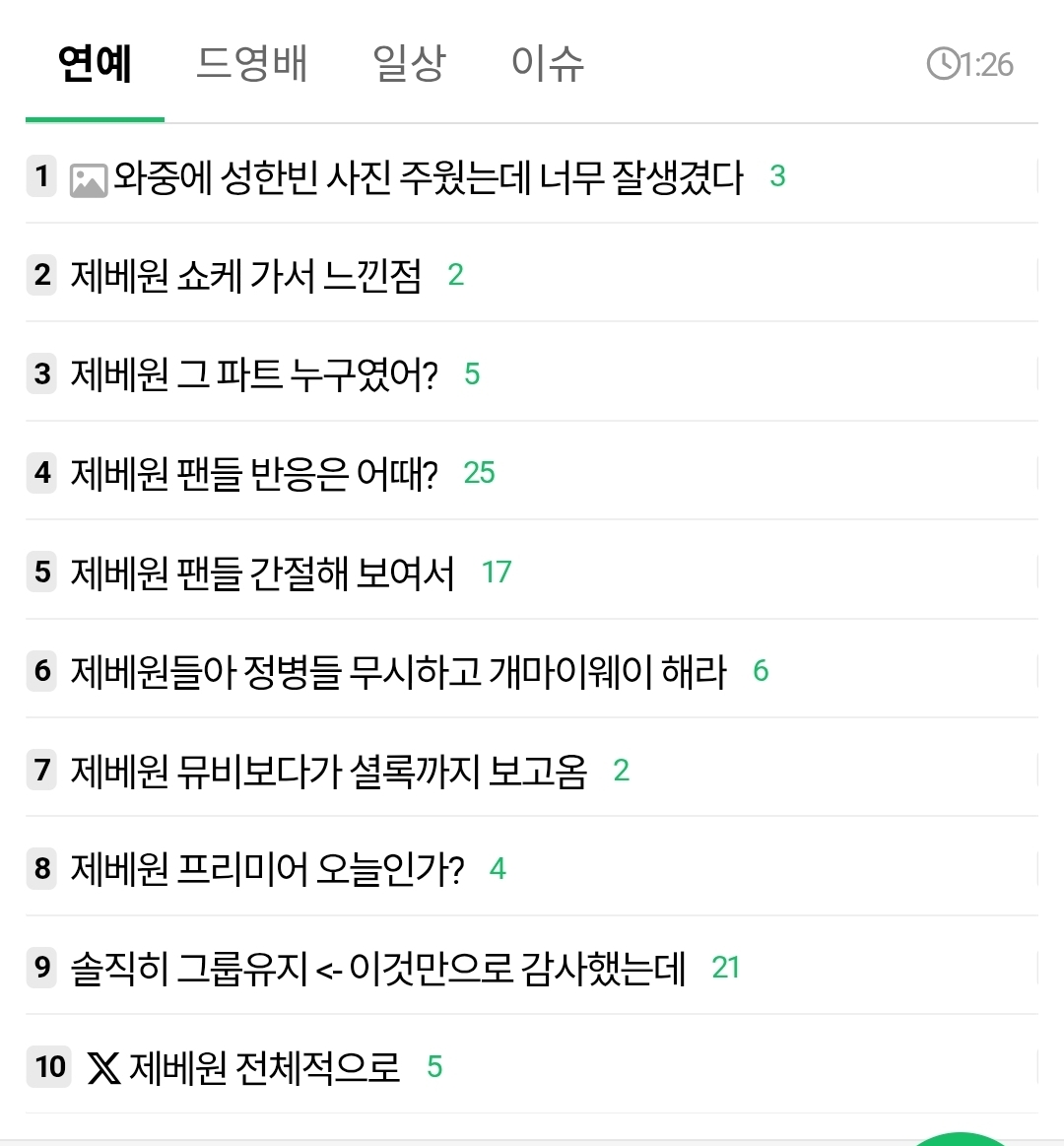 [잡담] 인기글에 "제베원" 단어 나열된거 신기해서 캡처함 | 인스티즈