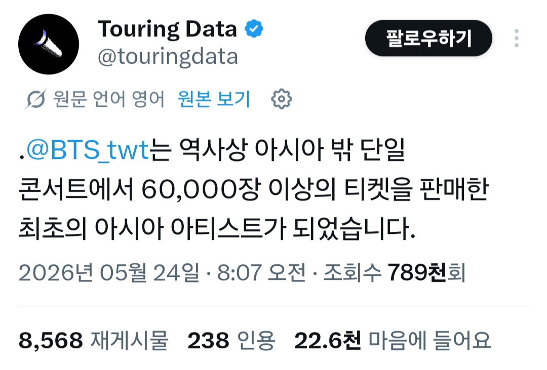[정보/소식] 방탄 아시아밖, 6만장 이상 티켓 판 최초 아시아 가수 | 인스티즈