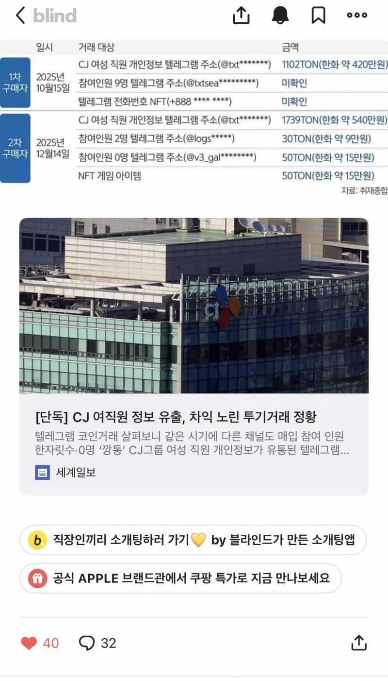 [잡담] ⭐️여성 고객⭐️을 주타겟으로 하면서 ⭐️여자 임직원⭐️ 신상 사진 유출 사건은 묻히길 바라는 CJ | 인스티즈