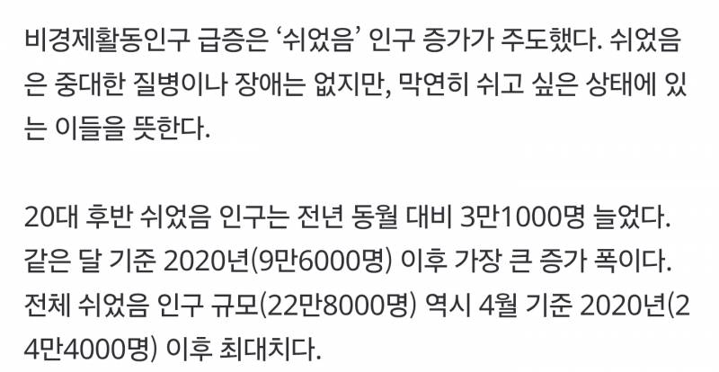 [정보/소식] [속보] '그냥 쉰다' 20대 후반 인구, 6년 만에 최대폭 증가 | 인스티즈