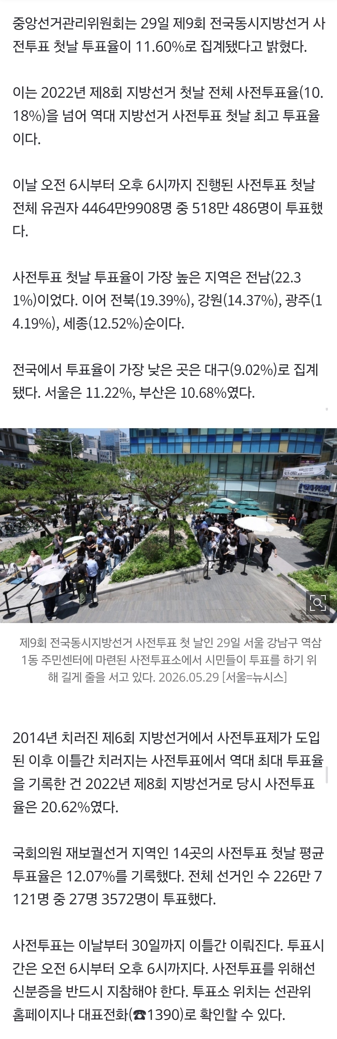 [정보/소식] [속보] 사전투표율 첫날 11.60%…역대 지방선거 최고치 찍었다 | 인스티즈