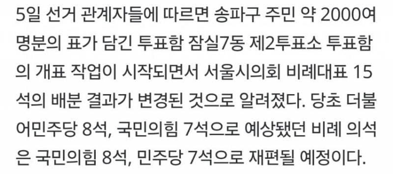 [정보/소식] 송파구 투표함 열려서 민주당 시의원 당선취소 | 인스티즈