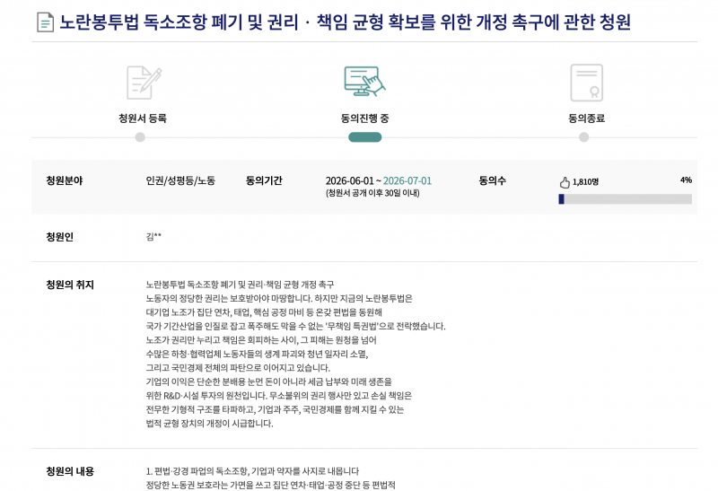 [잡담] 얘들아 노란봉투법 독소조항 폐기 청원 참여해 | 인스티즈