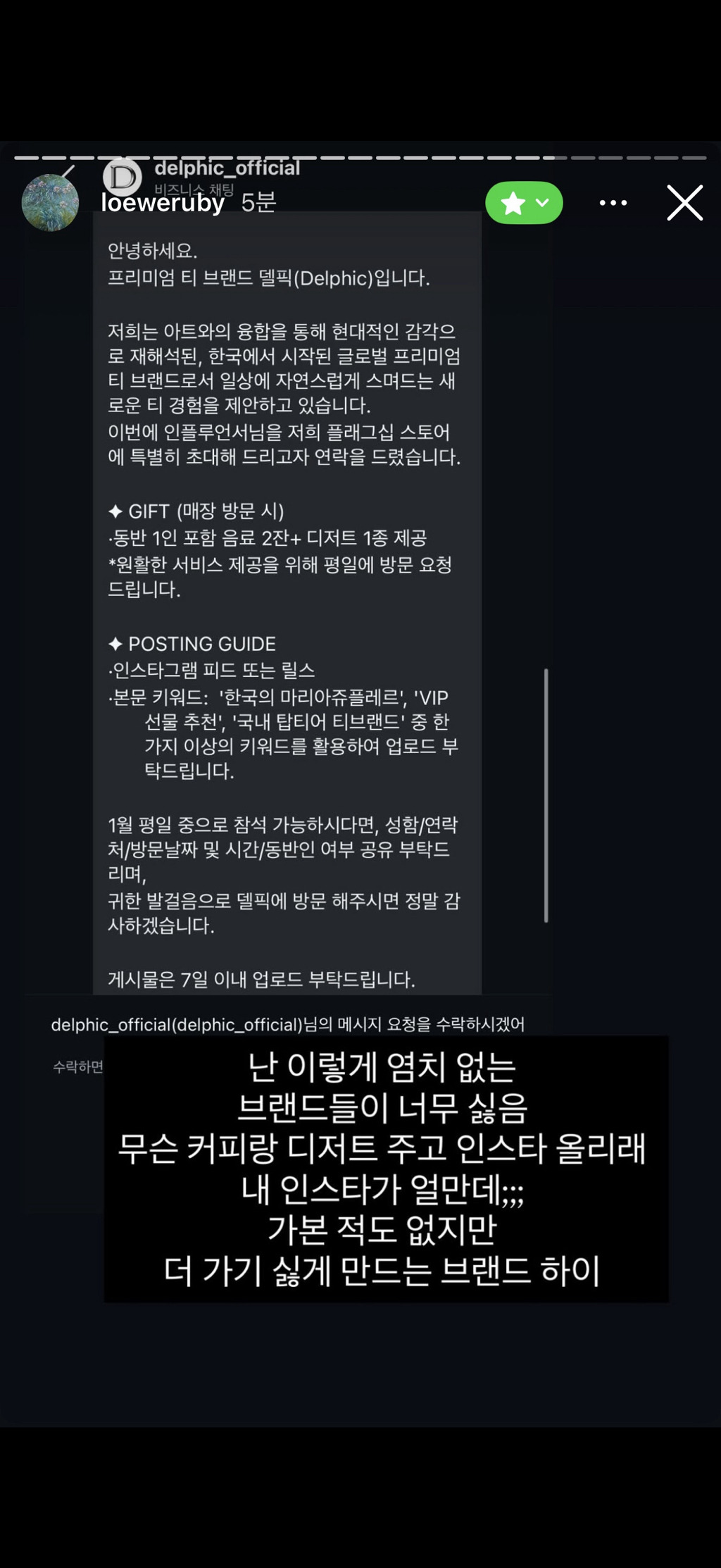 [잡담] 근데 인플루언서 광고 받는 직업 아님? 이런거 올리면 브랜드도 손해일거같은데 | 인스티즈