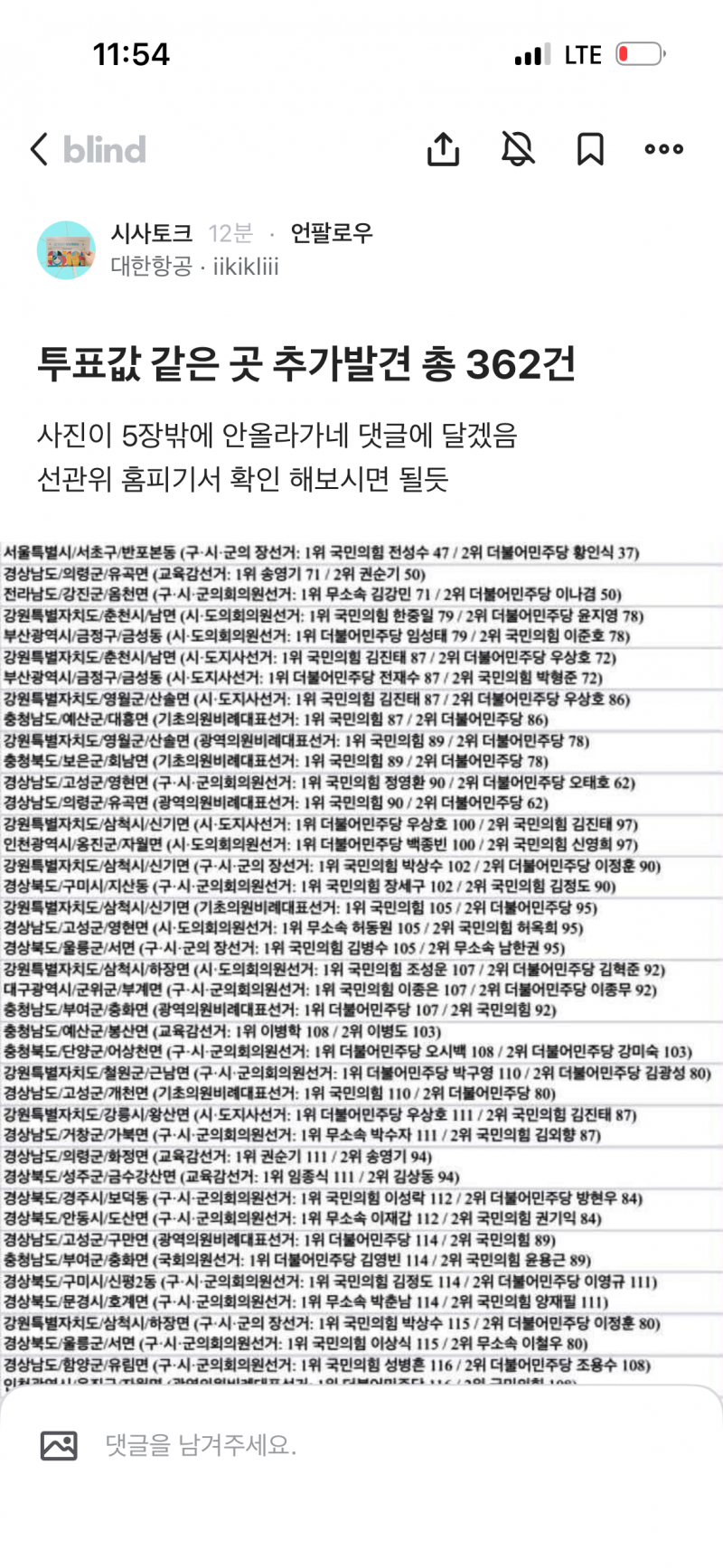 [잡담] 투표값 같은곳 362건 추가 발견 | 인스티즈