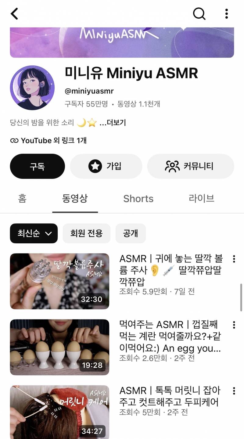 [잡담] 1세대 asmr유튜버인데 꾸준하시다 | 인스티즈