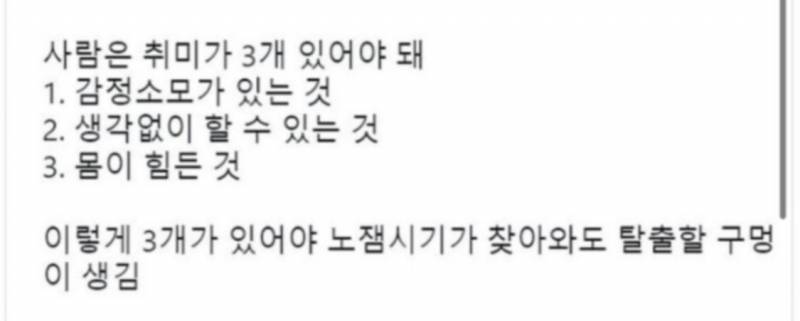 [잡담] 세 가지 취미 있어야함 그 짤 아는 사람 (사진O) | 인스티즈