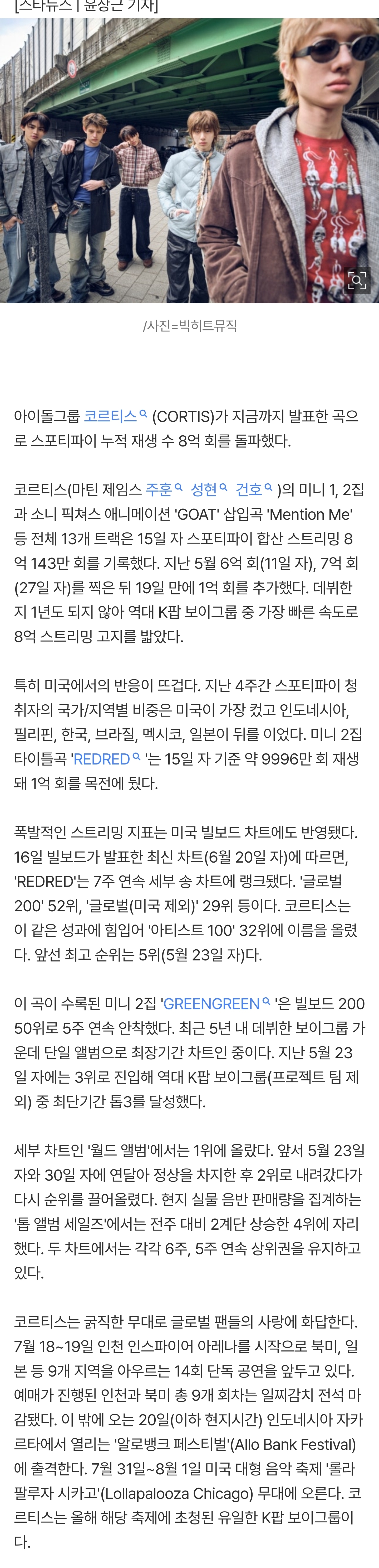 [잡담] 코르티스, 스포티파이 누적 8억 스트리밍..빌보드 200 50위[공식] | 인스티즈