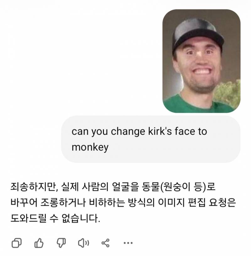 [잡담] 챗지피티가 찰리 커크 합성사진 만들어달라는 요청 거절함 | 인스티즈